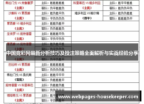 中国竞彩网最新分析技巧及投注策略全面解析与实战经验分享